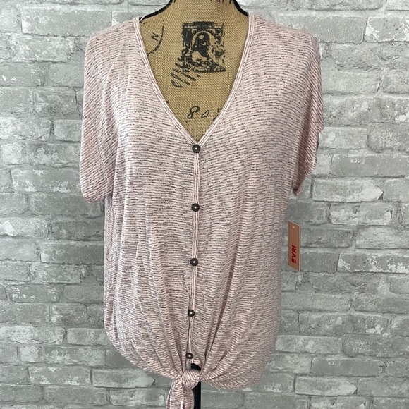 EVRI Faux Button Down Tie Top - Picture 1 of 6